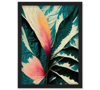 Artery8 Abstract Tropical Leaves With Pastel Feathers Textured Botanical Illustration Artwork Framed Wall Art Print A4 in Black Artery8 Black