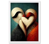 Artery8 Abstract True Love Modern Teal Coral Black Artwork Framed Wall Art Print A4 in White Artery8 White