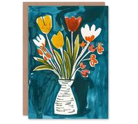 Artery8 Abstract Tulip Flower Bouquet in Vase Watercolour Blank For Him Or Her Art Mother's Day Card