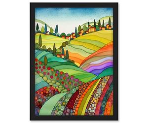 Artery8 Abstract Tuscany Hills Landscape Folk Art Artwork Framed A3 Wall Art Print