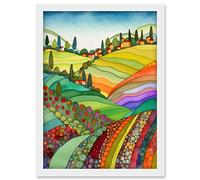 Abstract Tuscany Hills Landscape Folk Art Artwork Framed Wall Art Print A4 Artery8 White One Size