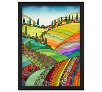 Artery8 Abstract Tuscany Hills Landscape Folk Art Artwork Framed Wall Art Print A4