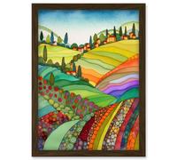 Abstract Tuscany Hills Landscape Folk Art Artwork Framed Wall Art Print A4 Artery8 Brown One Size