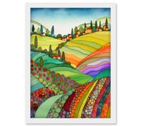 Abstract Tuscany Hills Landscape Folk Art Artwork Framed Wall Art Print A4 Artery8 White One Size