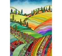 Artery8 Abstract Tuscany Hills Landscape Folk Art Premium Wall Art Canvas Print 18X24 Inch