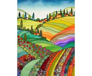 Artery8 Abstract Tuscany Hills Landscape Folk Art Premium Wall Art Canvas Print 18X24 Inch