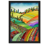 Abstract Tuscany Hills Landscape Folk Art Artwork Framed Wall Art Print A4 Artery8 Black One Size