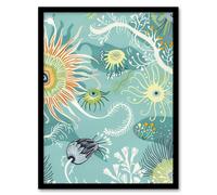 Artery8 Abstract Under the Sea Drawing Sealife Ocean Bathroom Toilet Artwork Framed Wall Art Print A4