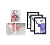 A4 Wall Art And Frame Set of 3 Abstract Coral Grey Agate Stone Marble Artery8 Multi A4