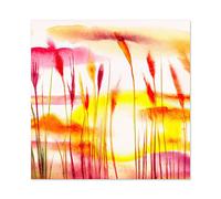 Artery8 Abstract Wheat Field Nature Landscape Sunset Bright Watercolour Yellow Pink Red Orange Premium Wall Art Canvas Print 24X24 Inch