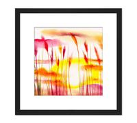 Artery8 Abstract Wheat Field Nature Landscape Sunset Bright Watercolour Yellow Pink Red Orange Square Wooden Framed Wall Art Print Picture 8X8 Inch Artery8 Black