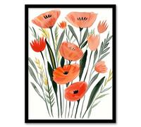 Artery8 Abstract Wild Poppy Flowers Boho Floral Painting Living Room Artwork Framed Wall Art Print 18X24 Inch