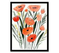 Artery8 Abstract Wild Poppy Flowers Boho Floral Painting Wall Art Print - A4 Size