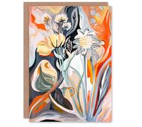 Artery8 Greeting Card Abstract Wildflowers Bright Floral Folk Art For Her Woman Birthday Card