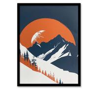 Artery8 Abstract Winter Crescent Moon Mountain Landscape Living Room Artwork Framed Wall Art Print A4