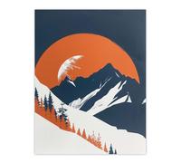 Artery8 Abstract Winter Crescent Moon Mountain Landscape Living Room Extra Large XL Wall Art Poster Print