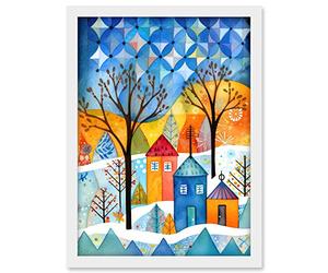 Artery8 Abstract Winter Snowfall Folk Art Artwork Framed A3 Wall Art Print