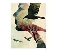 Artery8 Abstract Woman Profile Portrait Crows Trees Dark Wall Art Print in Beige | Size: W12" x H16" Artery8 Beige W12" x H16"