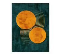 Wall Art Print Abstract Yellow Copper Circles Lines Painting Poster Artery8 Navy W24 inch x H32 inch