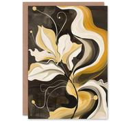 Artery8 Greeting Card Abstract Yellow Ochre Grey Flower Organic Shapes For Her Woman Birthday Card