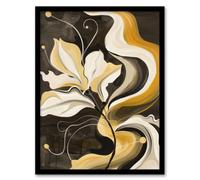 Artery8 Abstract Yellow Ochre Grey Flower Organic Shapes Living Room Artwork Framed Wall Art Print A4