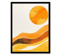 Artery8 Abstract Yellow Orange Sun Landscape Painting Framed Art Print | Size: A4 Artery8 Yellow A4