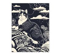 Artery8 Abstract Zen Black & White Cat in Flowers Magic Wall Art Print | Size: W12" x H16" Artery8 Black W12" x H16"