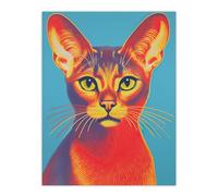 Artery8 Abyssinian Cat Bold Vibrant Rich Red And Gold On Blue Screen Print Risograph Artwork Spot Block Colour Retro Riso Interior Design Large Wall Art Poster Print Thick Paper 18X24 Inch