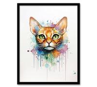 Wall Art Print Abyssinian Cat Lovers Gift Watercolour Pet Portrait Painting Artwork Art Framed Artery8 Multi A4