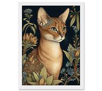 Artery8 Abyssinian Cat with Flowers Art Nouveau Modern Watercolour Illustration Artwork Framed A3 Wall Art Print