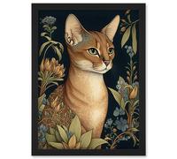Artery8 Abyssinian Cat with Flowers Art Nouveau Modern Watercolour Illustration Artwork Framed Wall Art Print A4