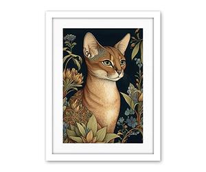 Artery8 Abyssinian Cat with Flowers Art Nouveau Modern Watercolour Illustration Artwork Framed Wall Art Print 18X24 Inch