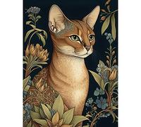 Artery8 Abyssinian Cat with Flowers Art Nouveau Modern Watercolour Illustration Large Wall Art Poster Print Thick Paper 18X24 Inch