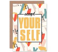 Wee Blue Coo Funky Affirmation Accept Yourself Greeting Card With Envelope Inside Premium Quality