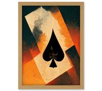 Artery8 Ace Of Spades Card Casino Poker Abstract Artwork Framed Wall Art Print A4 in Light Oak Artery8 Light Oak