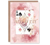 Artery8 Aced It Ace of Spades Card Pink Gold Watercolour For Her Woman Congratulations Card