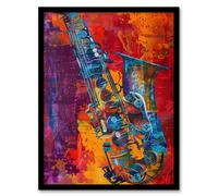 Artery8 Acid Jazz Music Saxophone Abstract Painting Living Room Artwork Framed Wall Art Print A4