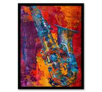 Artery8 Acid Jazz Music Saxophone Abstract Painting Living Room Artwork Framed Wall Art Print A4
