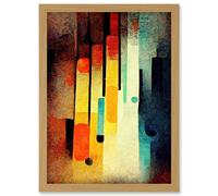 Artery8 Acid Jazz Retro Colourful Boho Abstract Artwork Framed Wall Art Print A4 in Light Oak Artery8 Light Oak