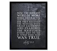 Artery8 Acts 17:11 They Received The Message With Great Eagerness Christian Bible Verse Quote Scripture Typography Artwork Framed Wall Art Print 9X7 Inch