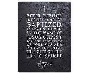 Artery8 Acts 2:38 Repent And Be Baptized Gift of the Holy Spirit Christian Bible Verse Quote Scripture Typography Unframed Wall Art Print Poster Home Decor Premium