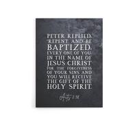 Artery8 Acts 2 38 Repent & Be Baptized Bible Quote Canvas Wall Art Print in Grey | Size: W24" x H32" Artery8 Grey W24" x H32"