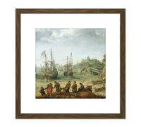 Artery8 Adam Willaerts Ships Off-A Rocky Coast Painting 8X8 Inch Square Wooden Framed Wall Art Print Picture with Mount in Brown Artery8 Brown
