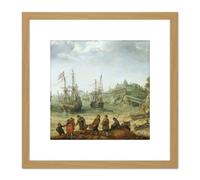 Artery8 Adam Willaerts Ships Off-A Rocky Coast Painting 8X8 Inch Square Wooden Framed Wall Art Print Picture with Mount in Light Oak Artery8 Light Oak