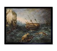 Artery8 Adam Willaerts Shipwreck Off Rocky Coast Painting Art Print Framed Poster Wall Decor 12x16 inch
