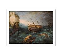 Artery8 Adam Willaerts Shipwreck Off Rocky Coast Painting Artwork Framed Wall Art Print 18X24 Inch