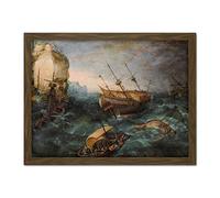 Artery8 Adam Willaerts Shipwreck Off Rocky Coast Painting Artwork Framed Wall Art Print 18X24 Inch