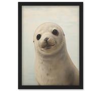 Wall Art Print Adorable Baby Seal Pup Portrait Oil Painting Calming Kids Bedroom Cute Arctic Animal Artwork Framed A4 Artery8 Black A4