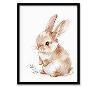 Artery8 Adorable Fluffy Baby Bunny Animal Watercolour Framed Art Print in Beige | Size: A4 Artery8 Beige A4