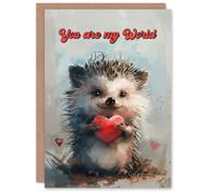 Artery8 Valentine's Day Card Adorable Hedgehog Love Heart Romantic My World For Him or Her Partner Greeting Card